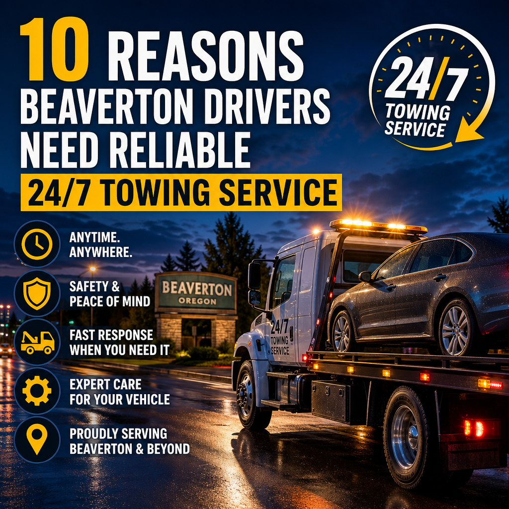 Illustration of 10 Reasons Beaverton Drivers Need Reliable 24/7 Towing Service