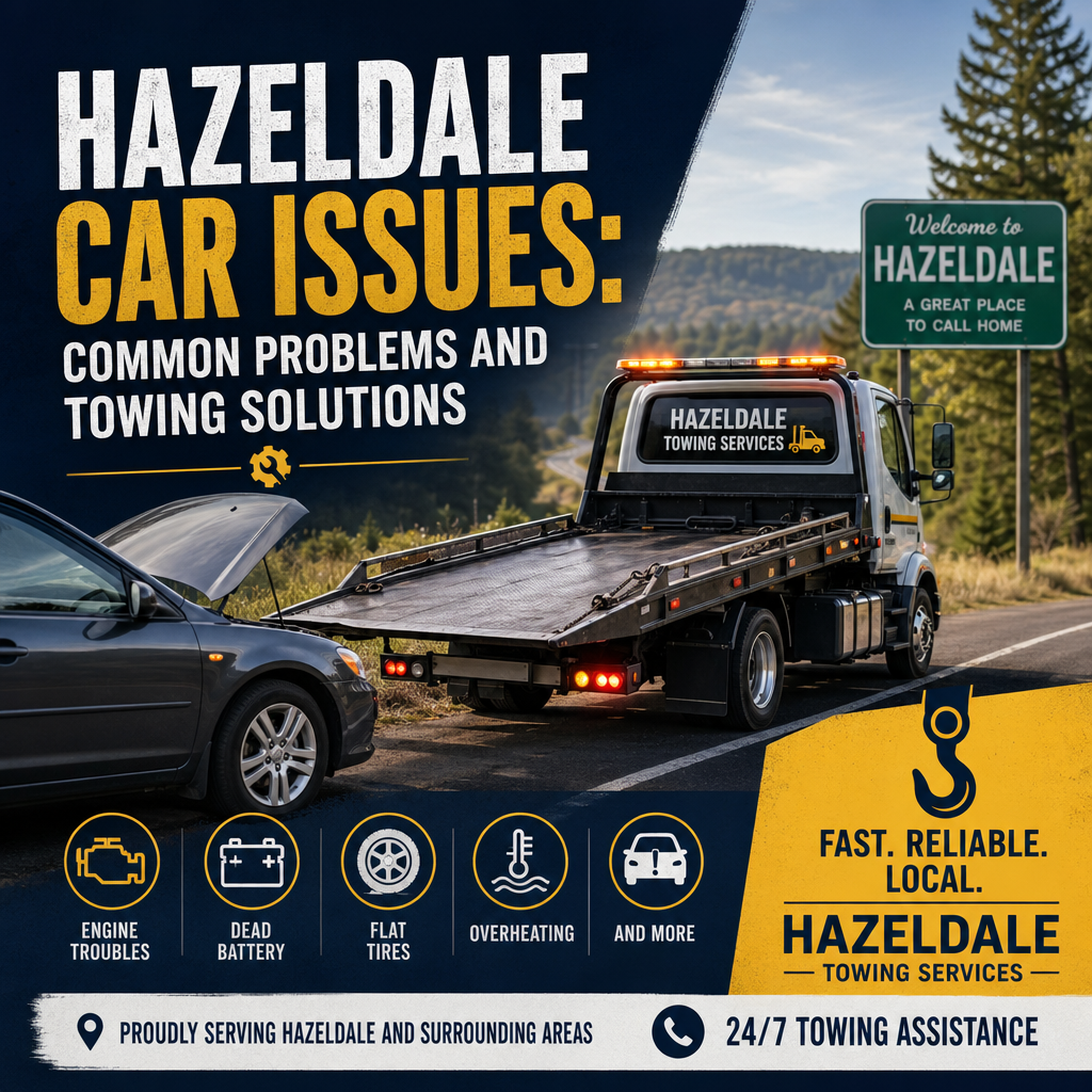 Hazeldale towing services illustration for Hazeldale Car Issues: Common Problems and Towing Solutions