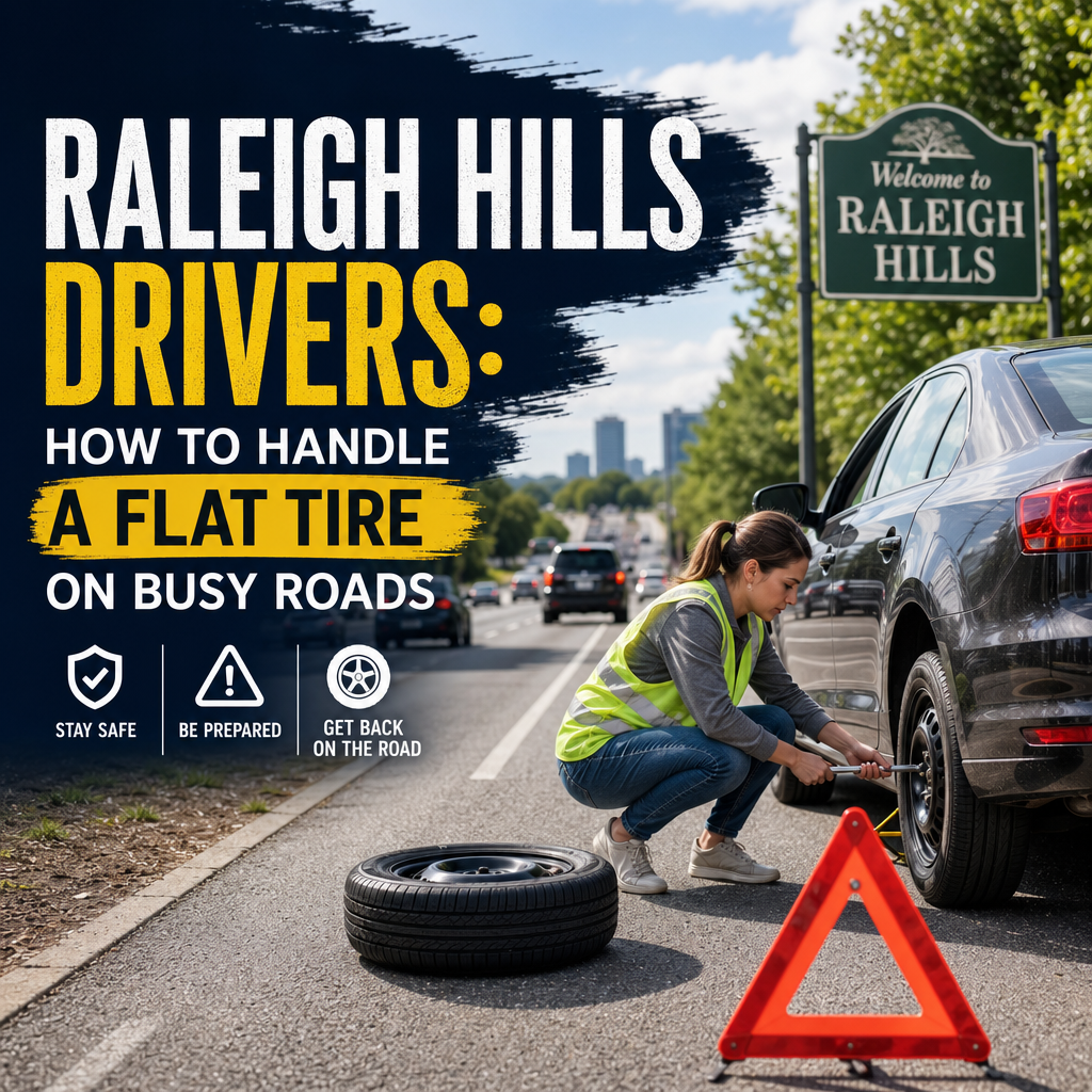 Raleigh Hills flat tire illustration for Raleigh Hills Drivers: How to Handle a Flat Tire on Busy Roads
