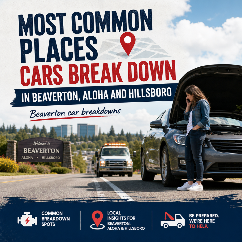 Beaverton car breakdowns illustration for Most Common Places Cars Break Down in Beaverton, Aloha and Hillsboro